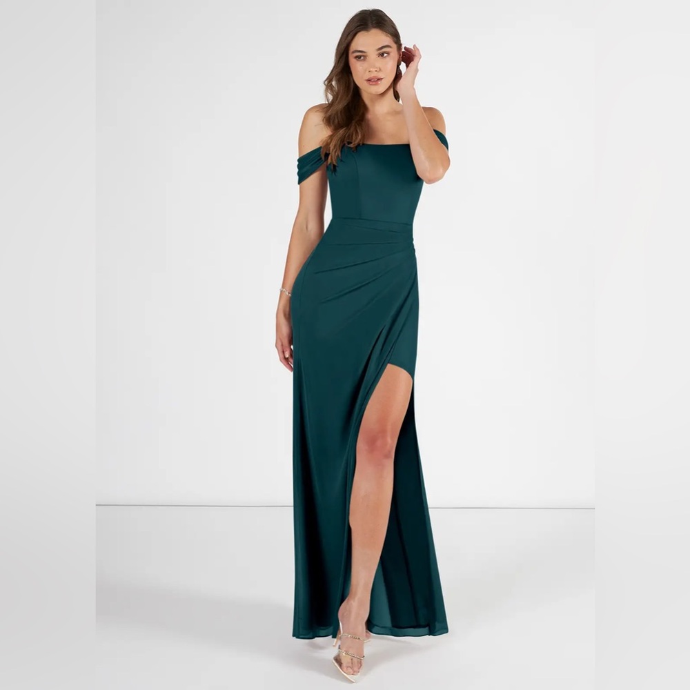 Azazie Elegant Off-Shoulder Green Dress